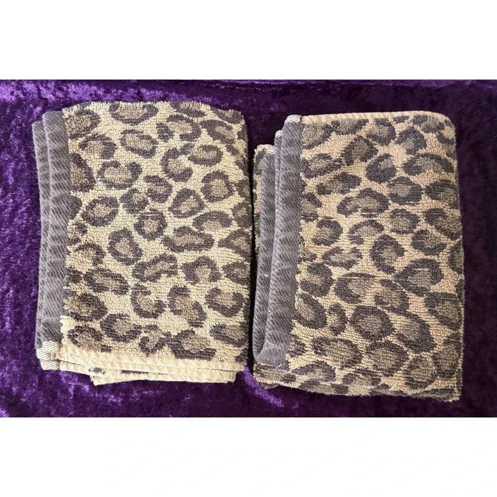 Peri Hand Towel Set Cheetah Animal Print Brown Vtg Cotton‎ Leopard Safari Decor
